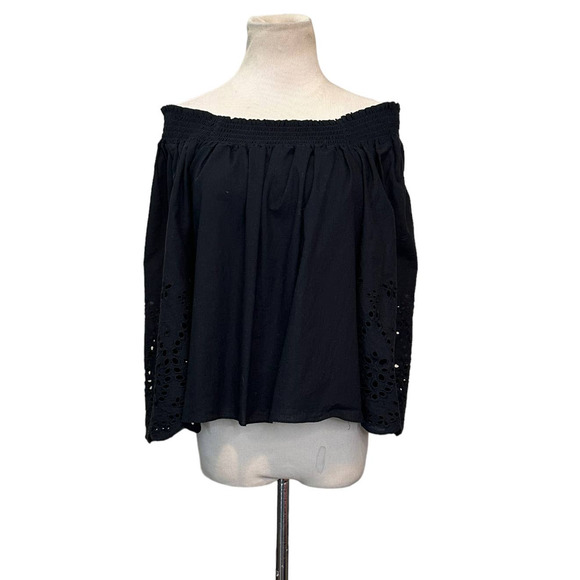 Whimsy + Row black off shoulder 3/4 sleeves boho blouse size Small - Picture 1 of 14